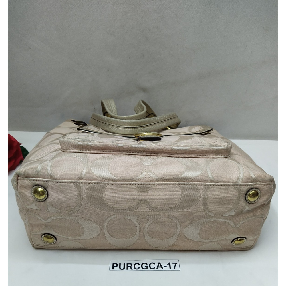 Coach Signature Beige Canvas Leather Trim Front Pocket Double Handles Tote Bag - Picture 8 of 16